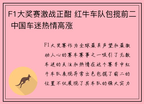 F1大奖赛激战正酣 红牛车队包揽前二 中国车迷热情高涨